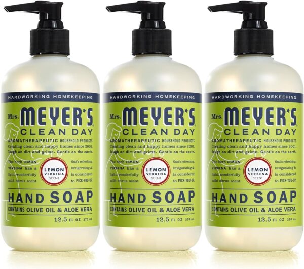 MRS. MEYER'S CLEAN DAY Liquid Hand Soap, Cruelty-Free, and Biodegradable Hand Wash Made with Essential Oils, Lemon Verbena Scent, 12.5 Oz (Pack of 3)