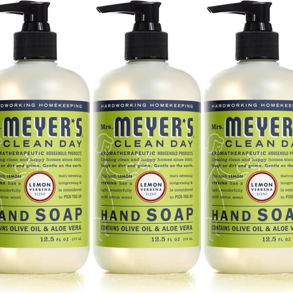 MRS. MEYER'S CLEAN DAY Liquid Hand Soap, Cruelty-Free, and Biodegradable Hand Wash Made with Essential Oils, Lemon Verbena Scent, 12.5 Oz (Pack of 3)