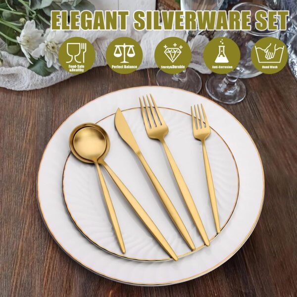 20/40 Piece Gold Silverware Set for 4, Terlulu Stainless Steel Flatware Set, Gold Cutlery Set Utensils Set, Tableware Include Forks Knives Spoons for Home Kitchen Restaurant Wedding, Satin Finish