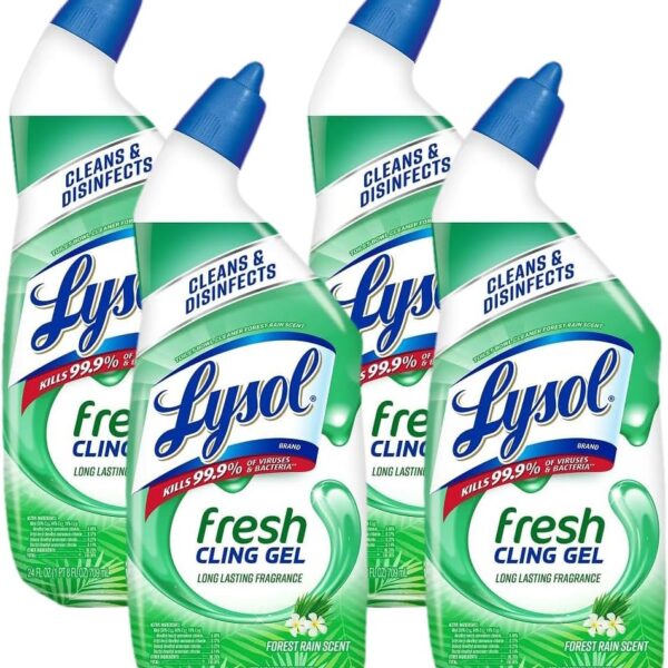 Lysol Toilet Bowl Cleaner Gel, For Cleaning and Disinfecting, Stain Removal, Forest Rain Scent, 24oz (Pack of 4)