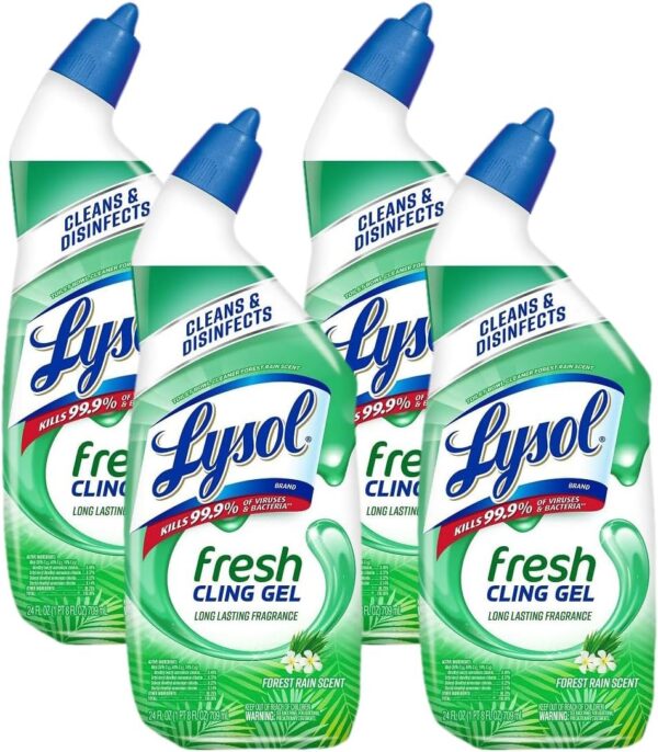 Lysol Toilet Bowl Cleaner Gel, For Cleaning and Disinfecting, Stain Removal, Forest Rain Scent, 24oz (Pack of 4)