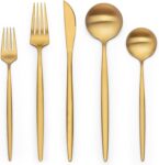 20/40 Piece Gold Silverware Set for 4, Terlulu Stainless Steel Flatware Set, Gold Cutlery Set Utensils Set, Tableware Include Forks Knives Spoons for Home Kitchen Restaurant Wedding, Satin Finish