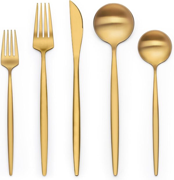 20/40 Piece Gold Silverware Set for 4, Terlulu Stainless Steel Flatware Set, Gold Cutlery Set Utensils Set, Tableware Include Forks Knives Spoons for Home Kitchen Restaurant Wedding, Satin Finish