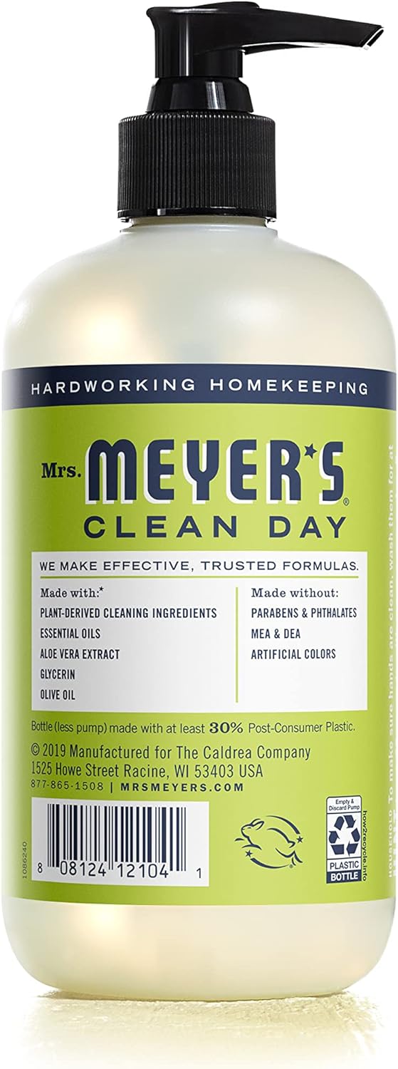 MRS. MEYER'S CLEAN DAY Liquid Hand Soap, Cruelty-Free, and Biodegradable Hand Wash Made with Essential Oils, Lemon Verbena Scent, 12.5 Oz (Pack of 3)