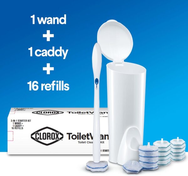 Clorox ToiletWand Disposable Toilet Cleaning System - ToiletWand, Storage Caddy and 6/16 Disinfecting Refill Heads