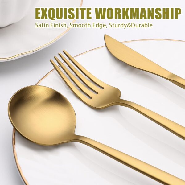 20/40 Piece Gold Silverware Set for 4, Terlulu Stainless Steel Flatware Set, Gold Cutlery Set Utensils Set, Tableware Include Forks Knives Spoons for Home Kitchen Restaurant Wedding, Satin Finish