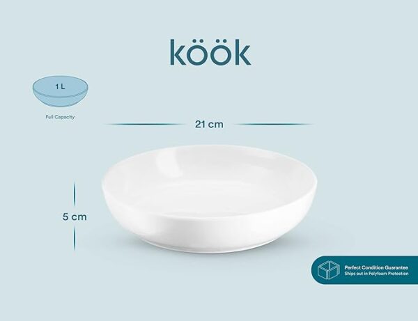 KooK Pasta Bowl, Salad Bowls, Soup, Serving Bowls, Ceramic, Large Capacity, Microwave & Dishwasher Safe, Set of 4, 40 Oz