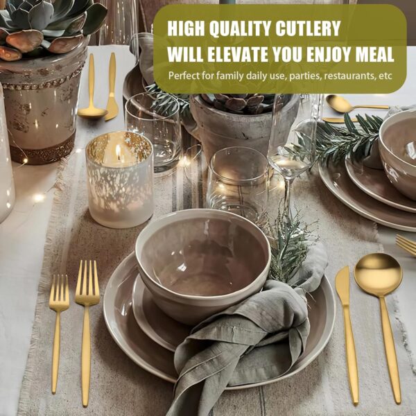 20/40 Piece Gold Silverware Set for 4, Terlulu Stainless Steel Flatware Set, Gold Cutlery Set Utensils Set, Tableware Include Forks Knives Spoons for Home Kitchen Restaurant Wedding, Satin Finish