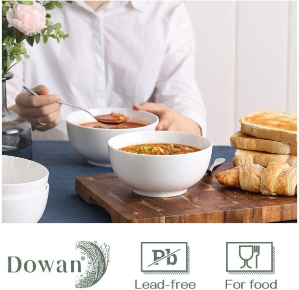 DOWAN 22 OZ White Ceramic Bowls Set of 4 - Perfect for Soup Bowls for Kitchen, Cereal Bowl, Ramen Bowl, Microwave Safe for Oatmeal, Fruit,Salad and Rice Bowl - Dishwasher & Microwave Safe
