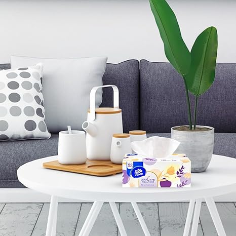 3-Ply Ultra Care Facial Tissues – 130 Soft & Strong Sheets per Box, 8 Flat Boxes – Hypoallergenic, Gentle for Sensitive Skin, Ideal for Home, Office, and Everyday Use