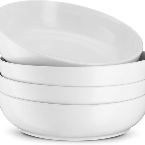 KooK Pasta Bowl, Salad Bowls, Soup, Serving Bowls, Ceramic, Large Capacity, Microwave & Dishwasher Safe, Set of 4, 40 Oz