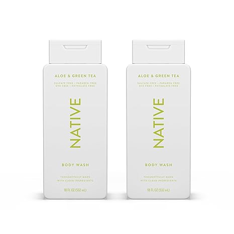 Native Body Wash Contains Naturally Derived Ingredients | For Women & Men, Sulfate, Paraben, & Dye Free Leaving Skin Soft and Hydrating |Aloe & Green Tea 18 oz - 2 Pk
