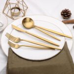 20/40 Piece Gold Silverware Set for 4, Terlulu Stainless Steel Flatware Set, Gold Cutlery Set Utensils Set, Tableware Include Forks Knives Spoons for Home Kitchen Restaurant Wedding, Satin Finish