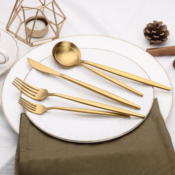 20/40 Piece Gold Silverware Set for 4, Terlulu Stainless Steel Flatware Set, Gold Cutlery Set Utensils Set, Tableware Include Forks Knives Spoons for Home Kitchen Restaurant Wedding, Satin Finish