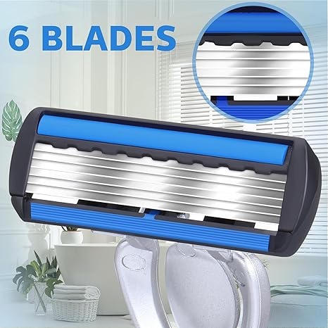 40 Pcs Disposable Men's Razors Set 6-blade Sensitive Skin Refillable Razor Kit for a Comfortable Shave, 2 Handles and 38 Cartridges