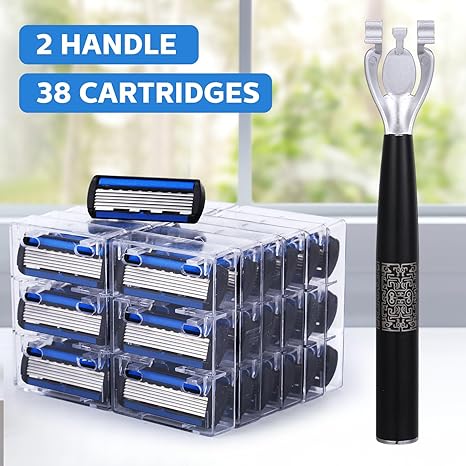 40 Pcs Disposable Men's Razors Set 6-blade Sensitive Skin Refillable Razor Kit for a Comfortable Shave, 2 Handles and 38 Cartridges