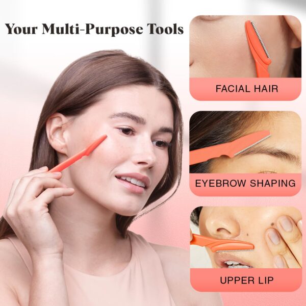 Dermaplaning Tool - Face Razors for Women and Men, Eyebrow Trimmer and Face Shaver, Facial Hair Removal, Facial Razors for Women and Men, Dermaplane Razor - 12pc, Blush