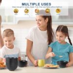 HOTEC Unbreakable Wheat Straw Cereal Bowls - Microwave & Dishwasher Safe Soup and Salad Bowls, Set of 8, 26oz, BPA Free, Black
