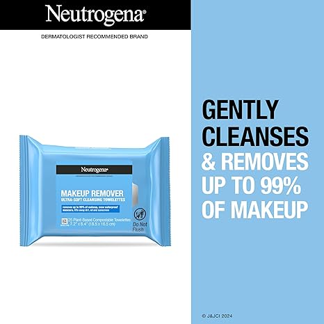 Makeup Remover Wipes, Daily Facial Cleanser Towelettes, Gently Cleanse and Remove Oil & Makeup, Alcohol-Free Makeup Wipes, 2 x 25 ct