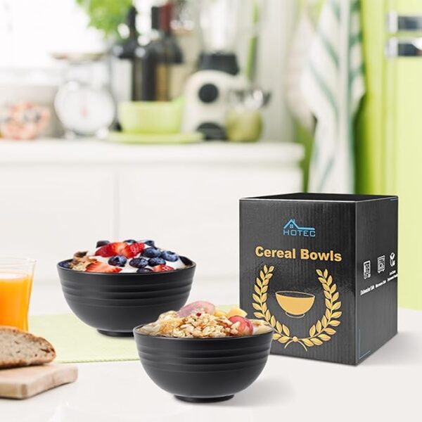 HOTEC Unbreakable Wheat Straw Cereal Bowls - Microwave & Dishwasher Safe Soup and Salad Bowls, Set of 8, 26oz, BPA Free, Black