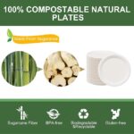 100% Compostable Paper Plates, 125-Pack Heavy Duty Paper Plates Bulk,Biodegradable Bagasse,Eco-Friendly Disposable Dessert Plate for BBQ,Picnic,Party (BPI Certified,Microwaveable)