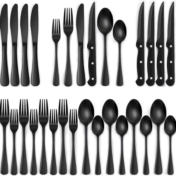 24-Piece Stainless Steel Roman Column Flatware for 4, Food-Grade Tableware Cutlery, Utensil Set for Home Restaurant, Mirror Finish