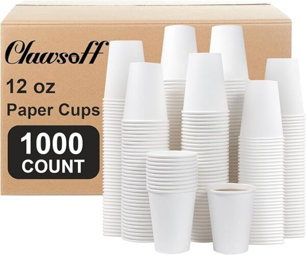 300 Count - 12 oz Paper Coffee Cups, Disposable Coffee Cups 12 oz, Thickened White Paper Cups for Hot or Cold Beverage, Home, Office, Party, Business, Events