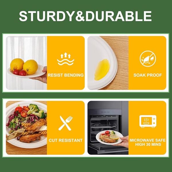 100% Compostable Paper Plates, 125-Pack Heavy Duty Paper Plates Bulk,Biodegradable Bagasse,Eco-Friendly Disposable Dessert Plate for BBQ,Picnic,Party (BPI Certified,Microwaveable)