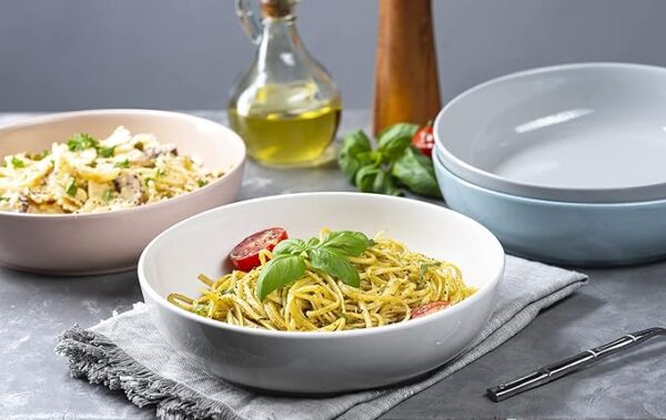 KooK Pasta Bowl, Salad Bowls, Soup, Serving Bowls, Ceramic, Large Capacity, Microwave & Dishwasher Safe, Set of 4, 40 Oz