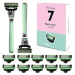 Razors for Women — 7 Blade Women's Razors for Sensitive Skin - Shaving Kit Includes 2 Rubber Handles & 14 Lubricating Strip Cartridges - Pubic Hair Razor for Women & Girls with 14 Blade Refills