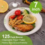 100% Compostable Paper Plates, 125-Pack Heavy Duty Paper Plates Bulk,Biodegradable Bagasse,Eco-Friendly Disposable Dessert Plate for BBQ,Picnic,Party (BPI Certified,Microwaveable)