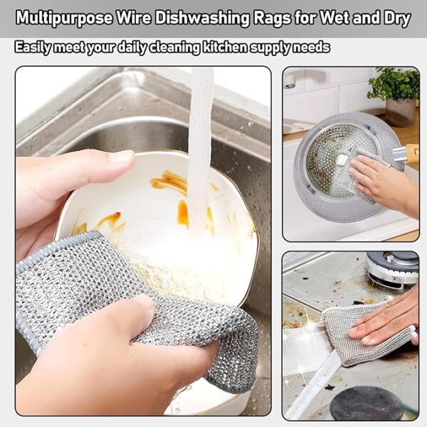 Multi-Purpose Wet and Dry Wire dishcloths, Double-Thickness Steel Wire dishcloths, Premium Metal scouring Pads, for Home, Kitchen, cooktop Sponge Cleaning