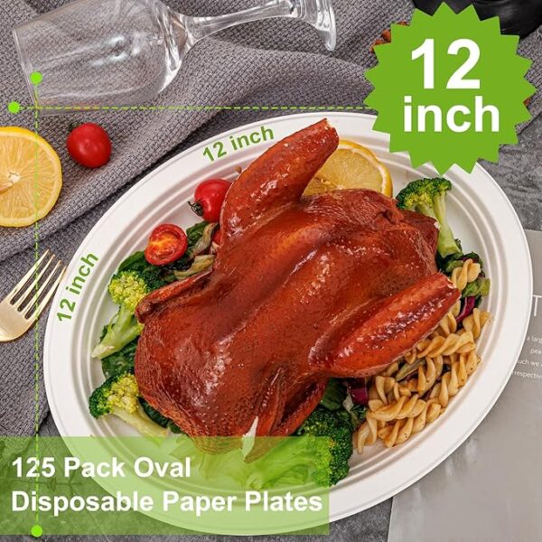 100% Compostable Paper Plates, 125-Pack Heavy Duty Paper Plates Bulk,Biodegradable Bagasse,Eco-Friendly Disposable Dessert Plate for BBQ,Picnic,Party (BPI Certified,Microwaveable)