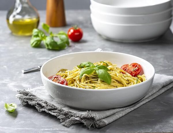 KooK Pasta Bowl, Salad Bowls, Soup, Serving Bowls, Ceramic, Large Capacity, Microwave & Dishwasher Safe, Set of 4, 40 Oz