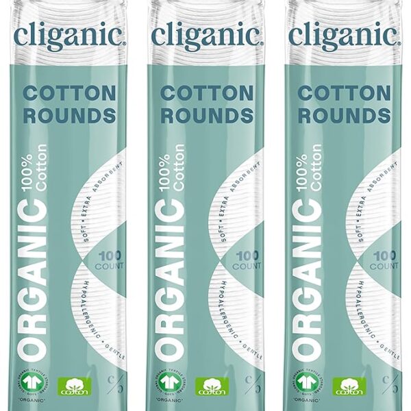 Organic Cotton Rounds (300 Count) Makeup Remover Pads, Hypoallergenic, Lint-Free | 100% Pure Cotton (Packaging May Vary)