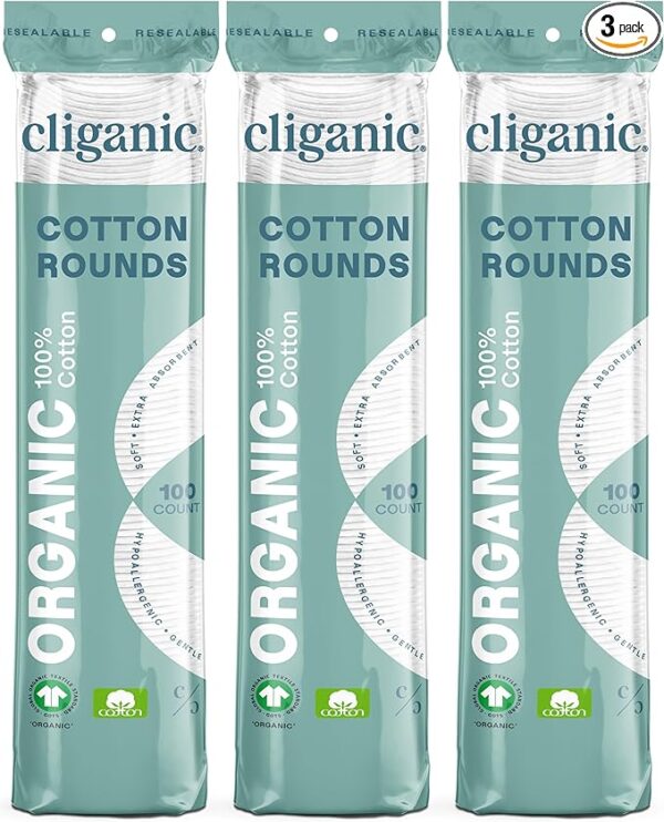 Organic Cotton Rounds (300 Count) Makeup Remover Pads, Hypoallergenic, Lint-Free | 100% Pure Cotton (Packaging May Vary)