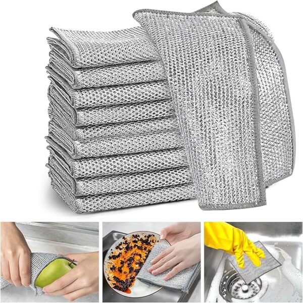 Multi-Purpose Wet and Dry Wire dishcloths, Double-Thickness Steel Wire dishcloths, Premium Metal scouring Pads, for Home, Kitchen, cooktop Sponge Cleaning